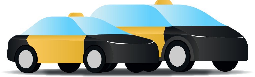 Ilustración de taxis negros y amarillos.